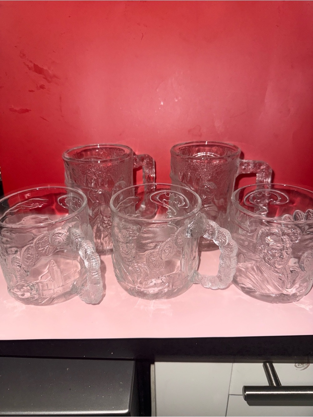 McDonald's Clear Embossed Glass Mugs with Animal Handles - Clear